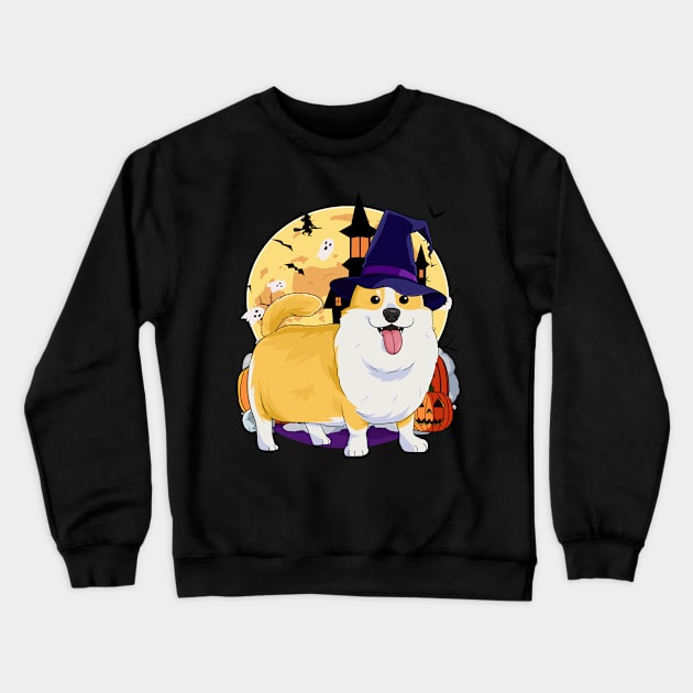 Pembroke Welsh Corgi Witch Halloween Crewneck Sweatshirt by Noseking